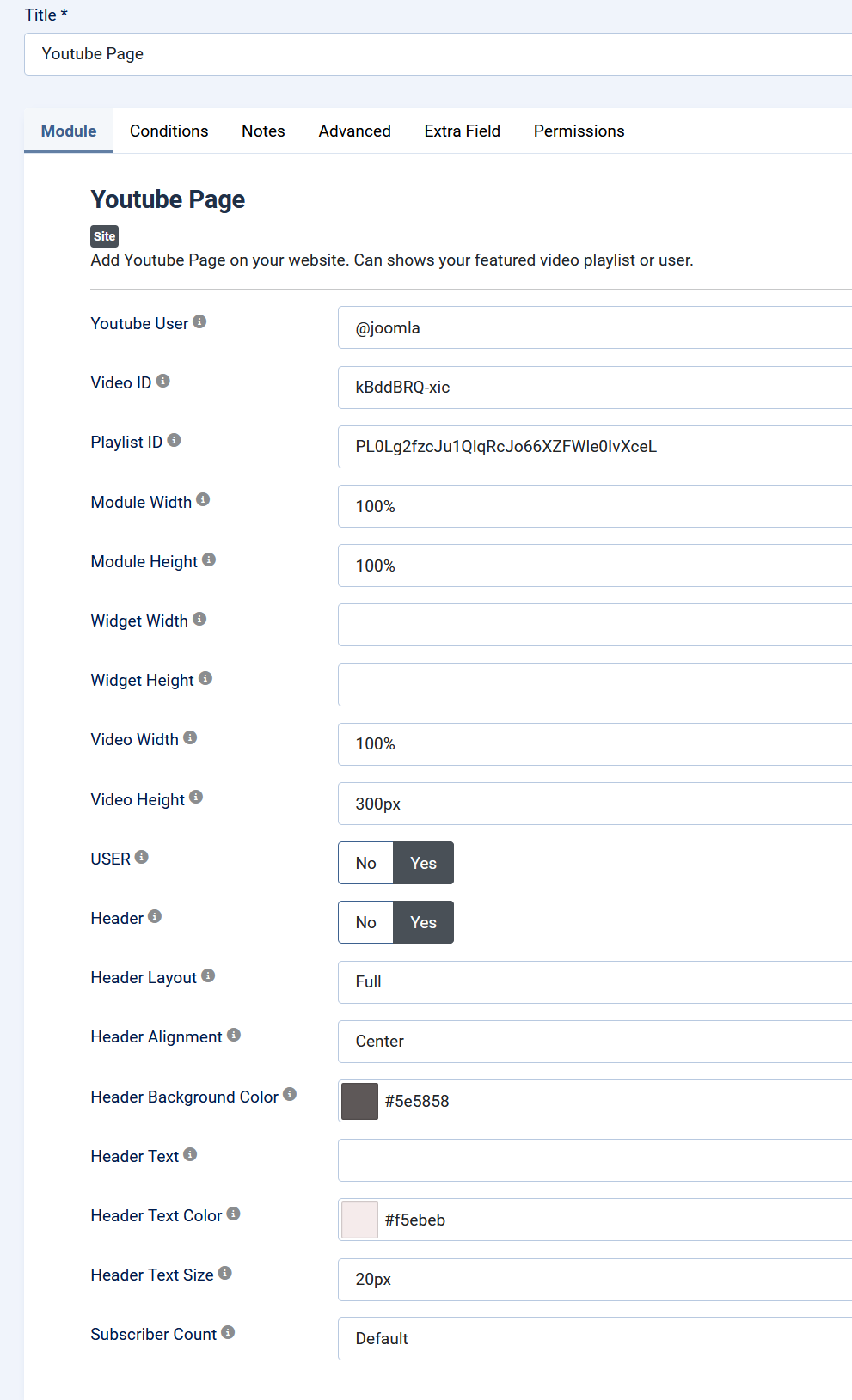 mod youtube page j5 options